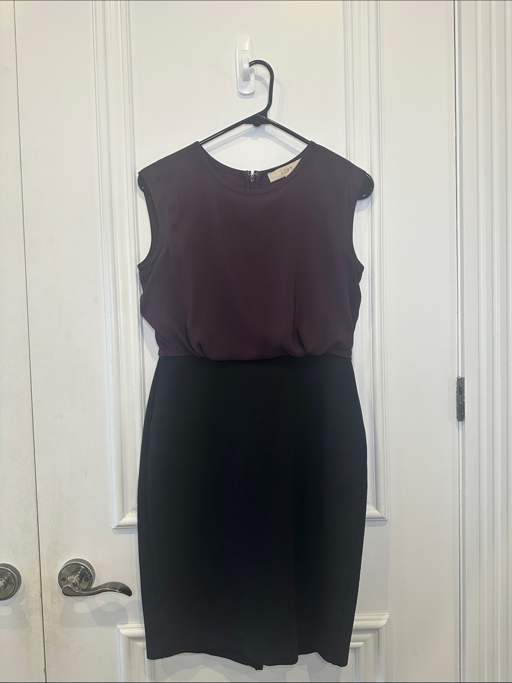 LOFT Plum and Black Sleeveless Two-Tone Sheath Dress
